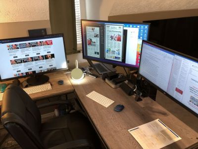 I’ve found the 16:9 aspect ratio monitors (left and center) are much better for design work than 21:9 ratio monitors (right).